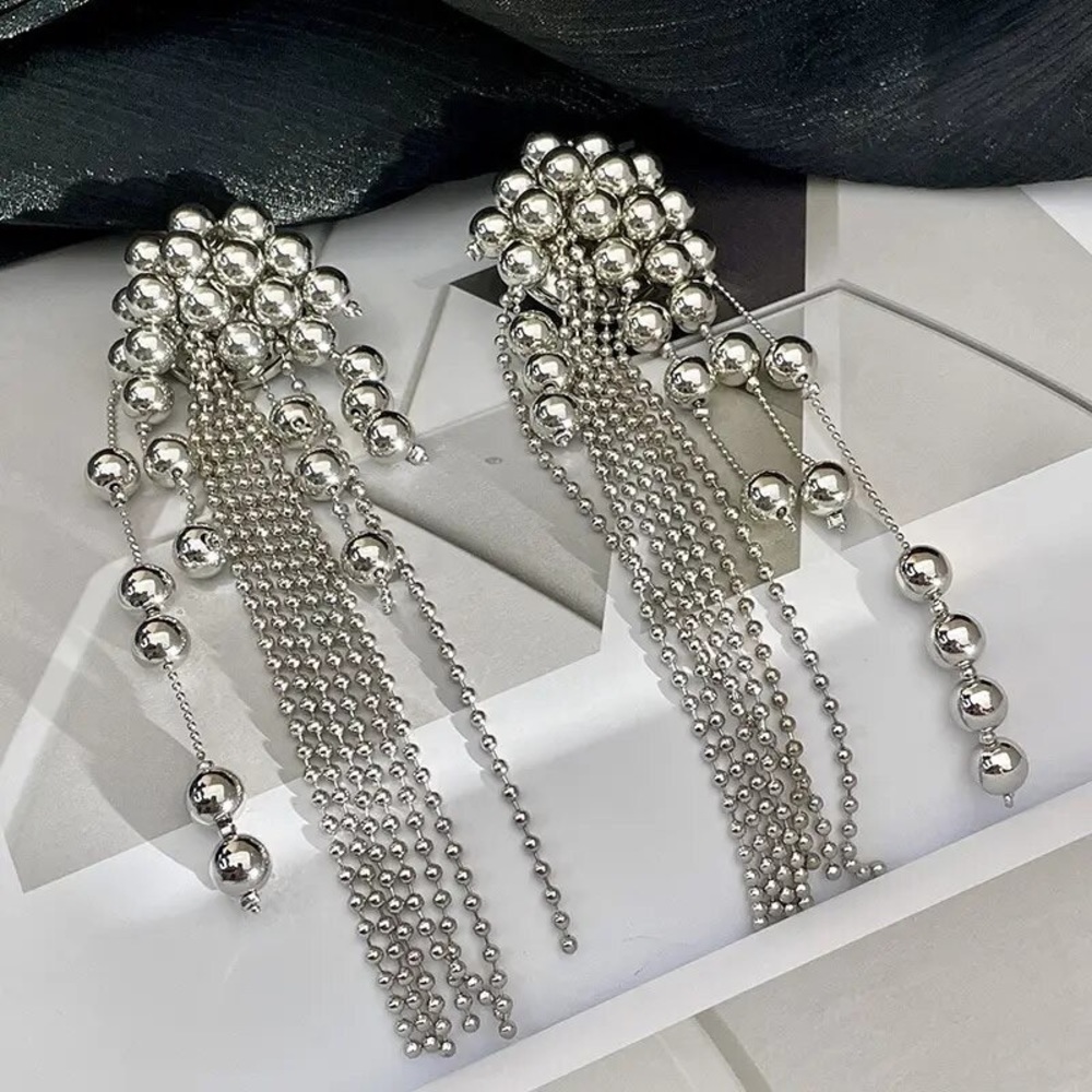 Zara EDGE NYC Uneven Chunky Dangle Mercury Pearl Pin Earrings long - Picture 12 of 16
